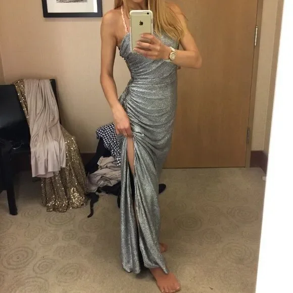 ❤Silver Embellished w/ Large Crystals Prom DressXS - Picture 5 of 5